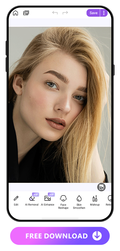 use makeup features to put on eye makeup including eyeshadow, eyeliner, eyebrow and eyelashes on a woman's photo